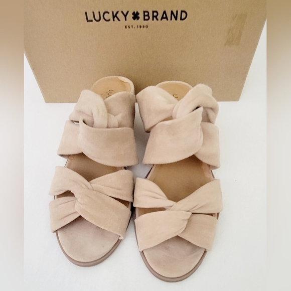 Lucky Brand Rhilley Laguna Brown Suede Wedge Heels Knotted Sandals 5.5 with Box - Picture 9 of 10